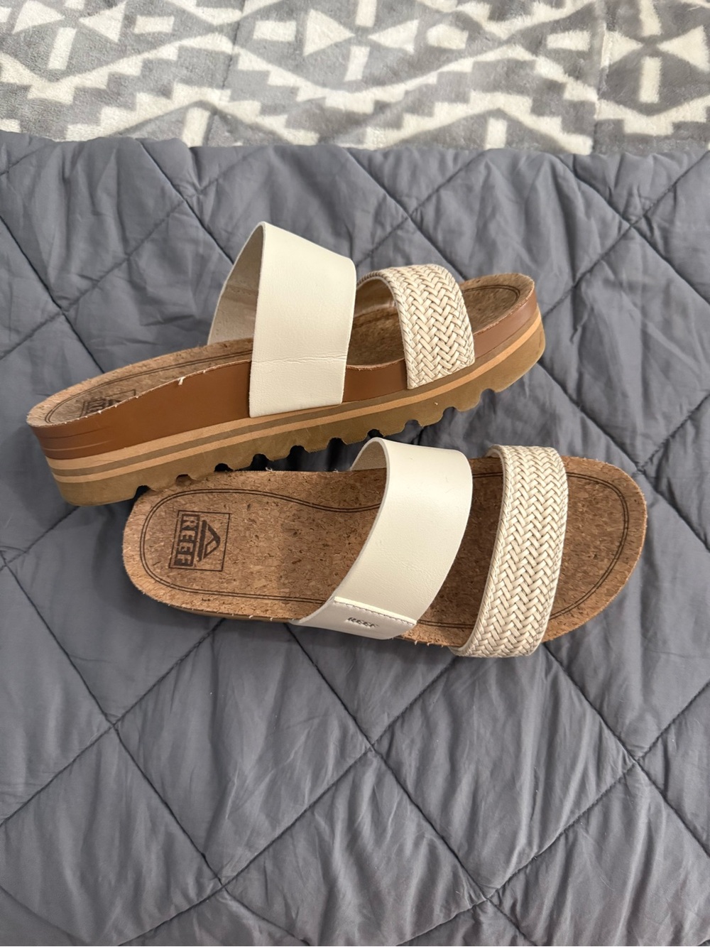 Reef Cream Double-Strap Cork Slide Sandals - Picture 2 of 5